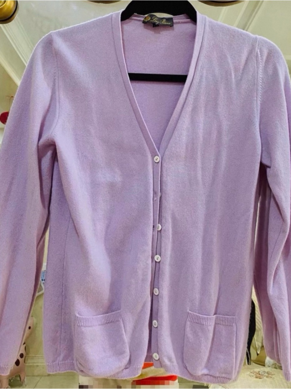 Loro Piana Light Lavender Button-Front Cashmere Cardigan
